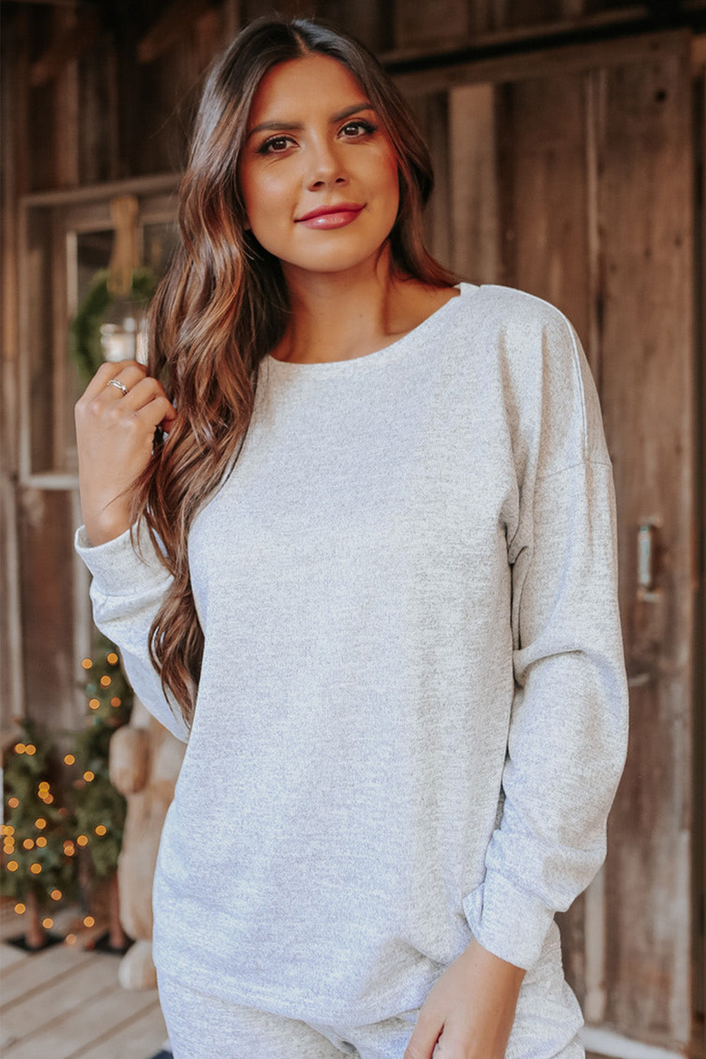 Grey Long Sleeve Pullover and Jogger Pants Lounge Set