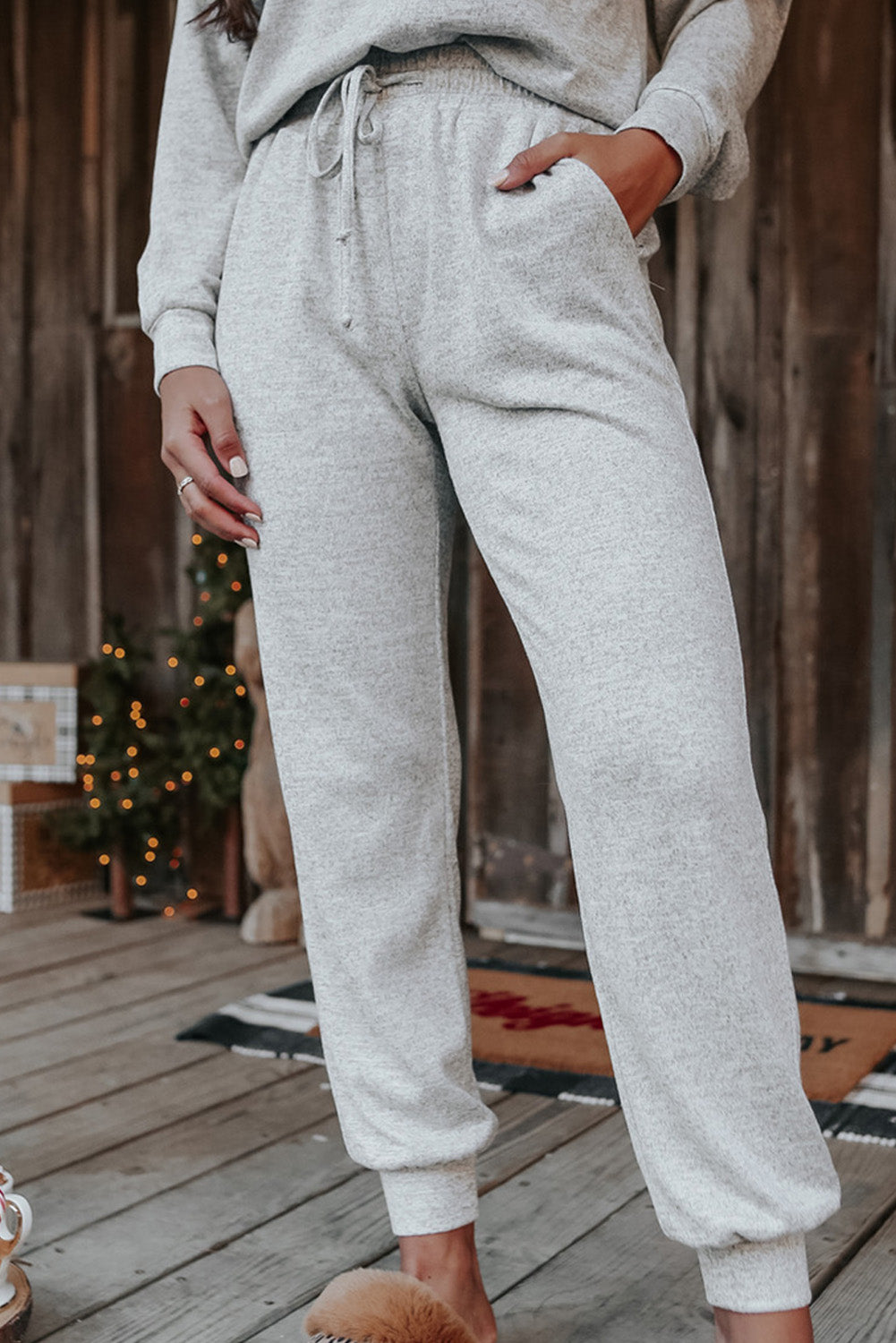 Grey Long Sleeve Pullover and Jogger Pants Lounge Set