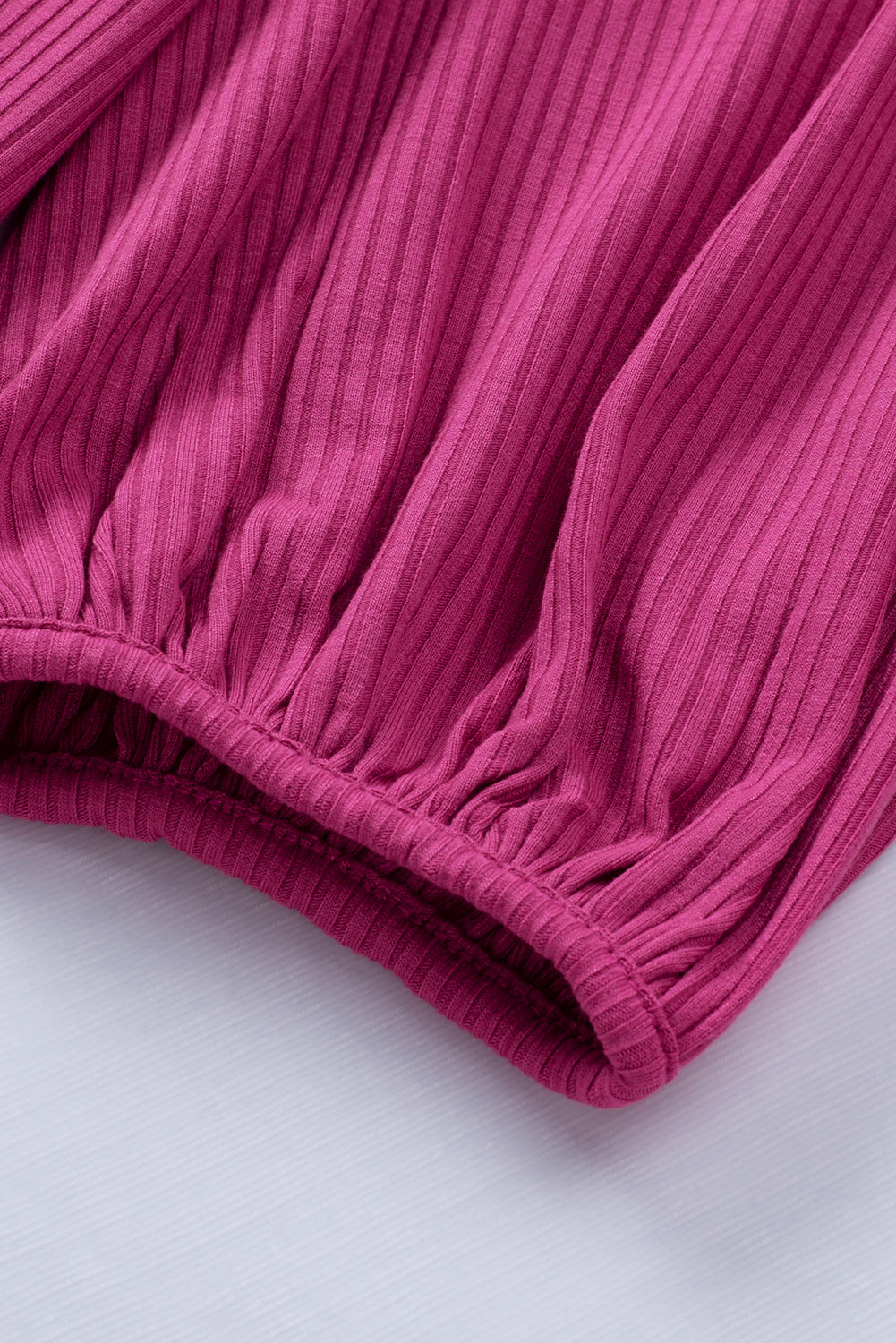 Rose Bubble Half Sleeves Ribbed Knit Top