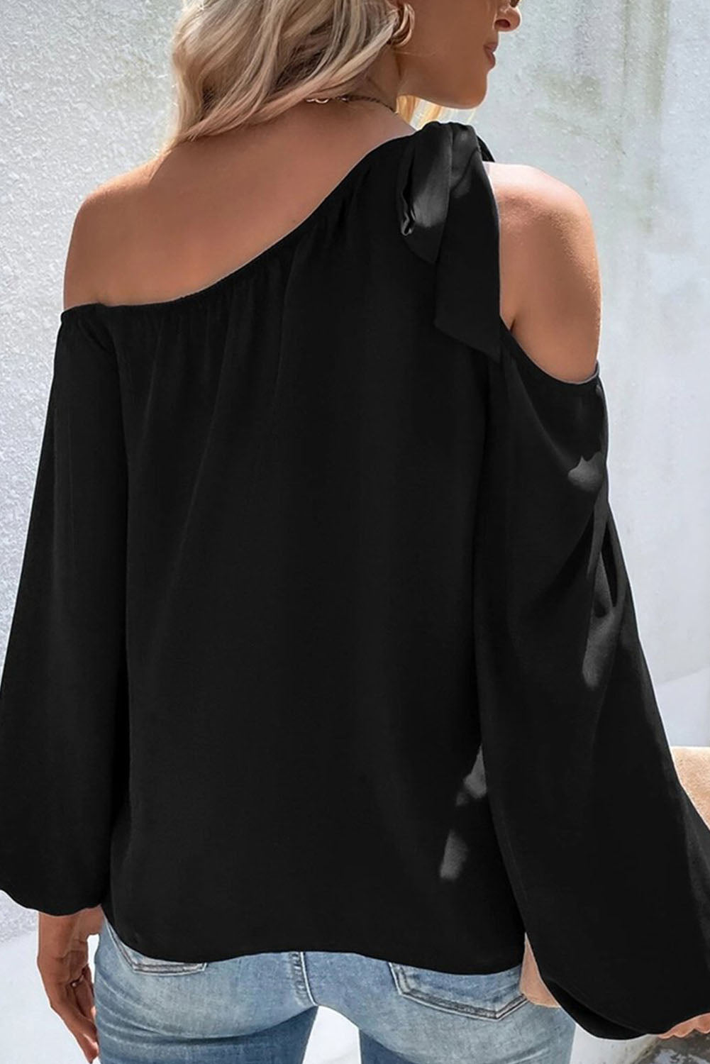 Black Knotted Asymmetric Off Shoulder Blouse