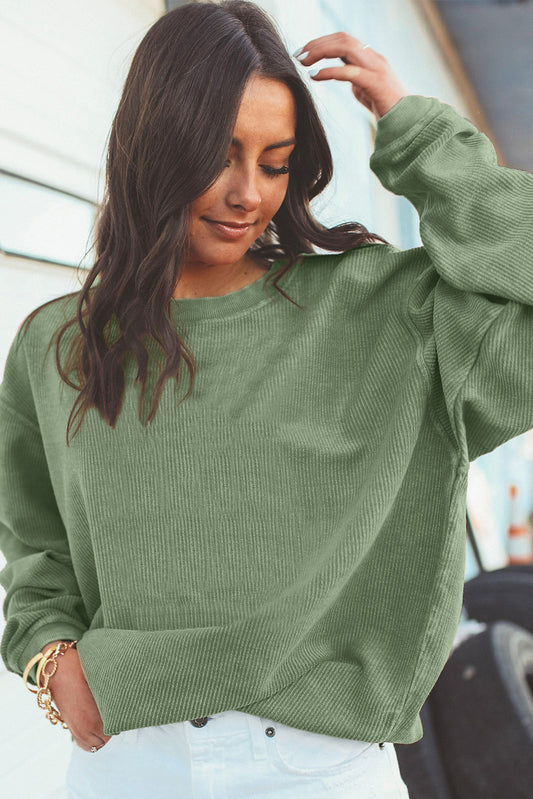 Grass Green JOLENE Ribbed Corduroy Oversized Sweatshirt