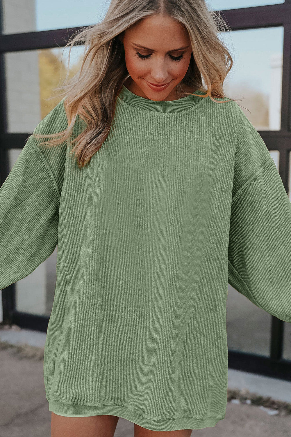 Grass Green JOLENE Ribbed Corduroy Oversized Sweatshirt