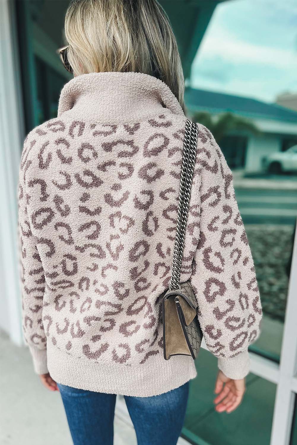 Animal Print Zipped Collared Sweater