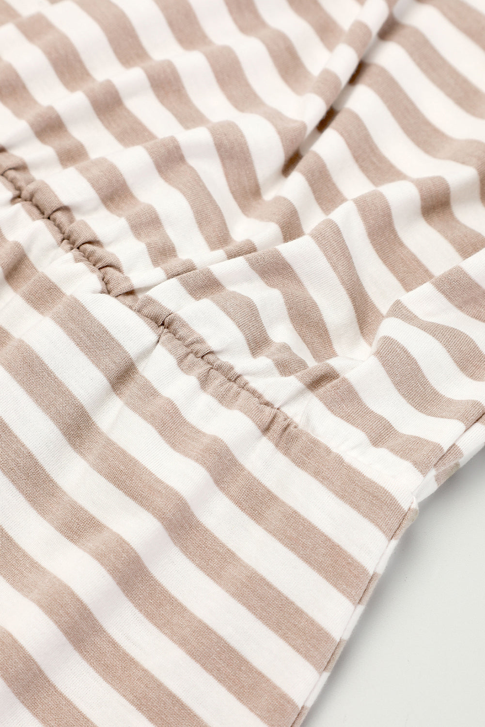 Khaki Stripe Short Sleeve Belted Wrapped Hemline T-Shirt Dress