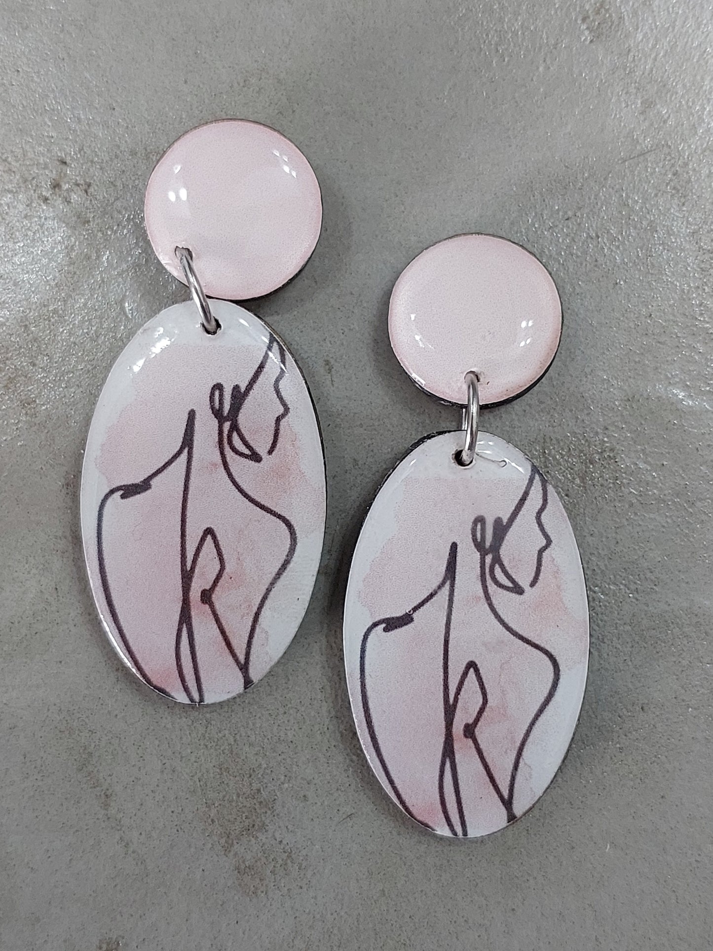 Nude Woman Line Drawing Oval Earing