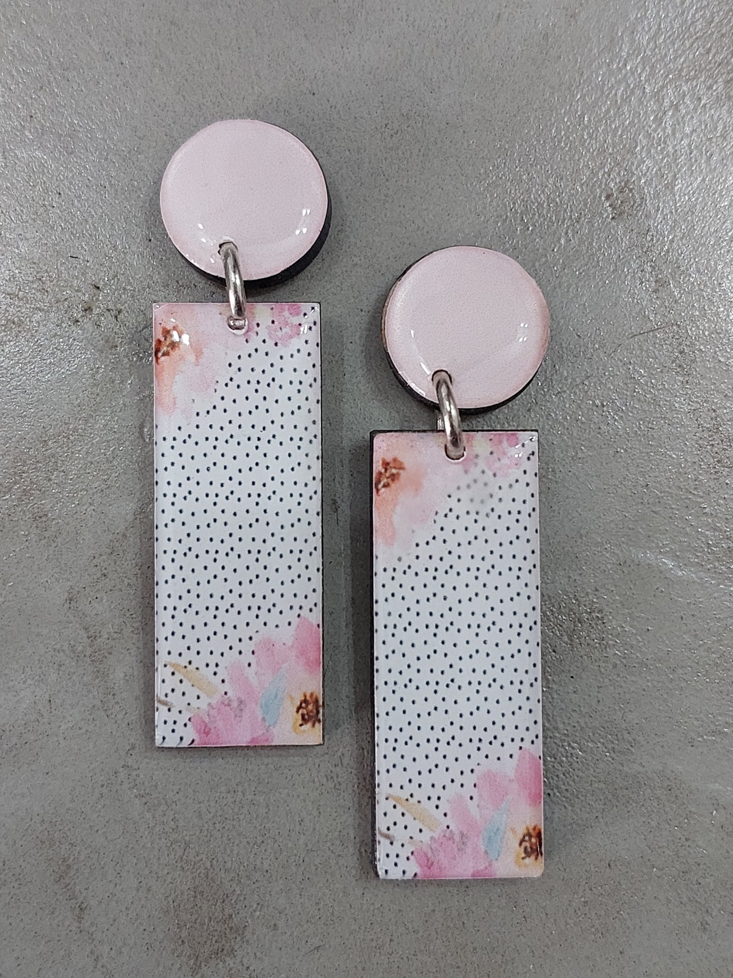 Nude Pink Flower with Dots Long and Nude Pink Stud Earrings