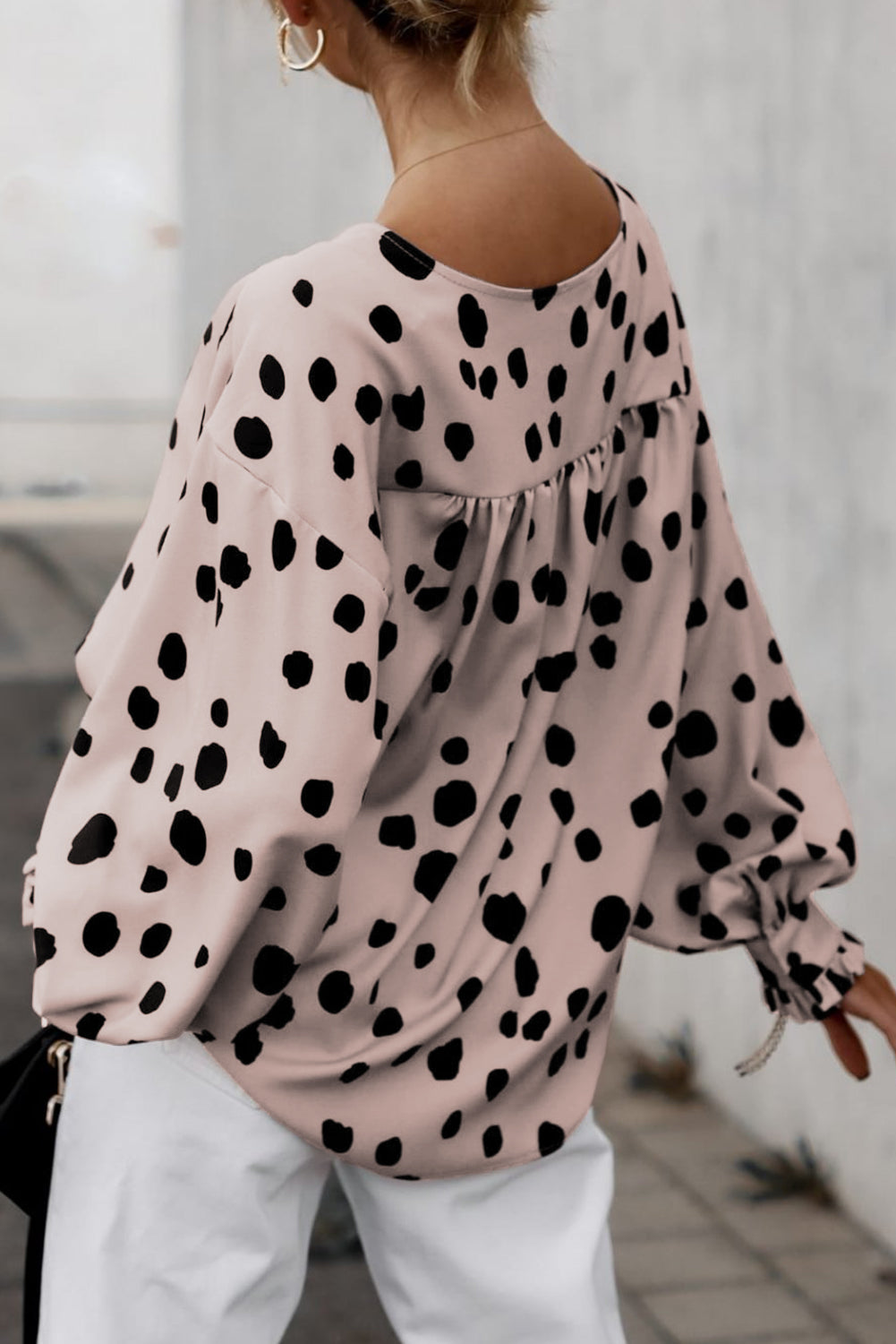 Pink Button Frill Cuffs OVERSIZE Puff Sleeve Blouse