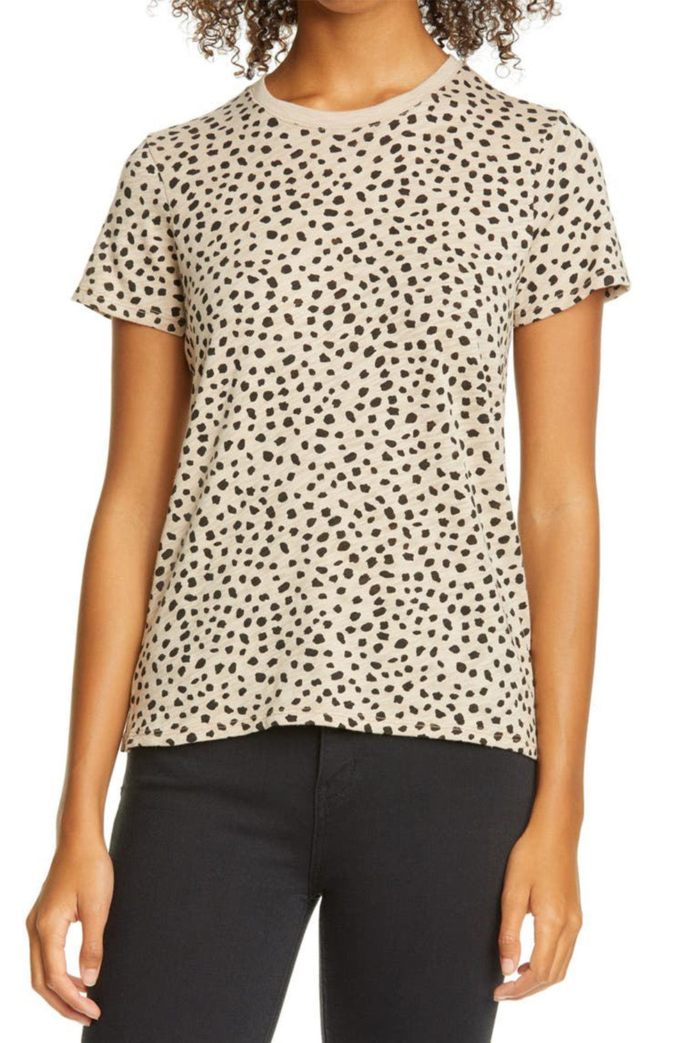 Apricot Cheetah Print O-neck Short Sleeve T Shirt
