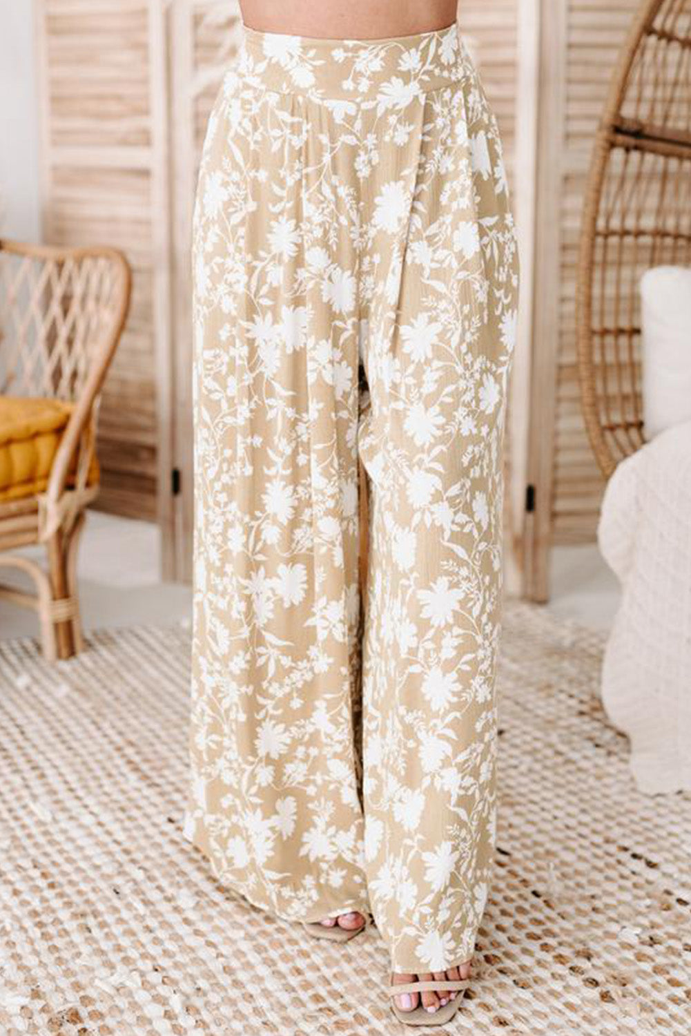 Apricot High Waisted Floral Wide Leg Pants – Dainty Dot Wear