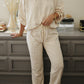 White Cheetah Print Two Piece Loose Fit Cozy Loungewear