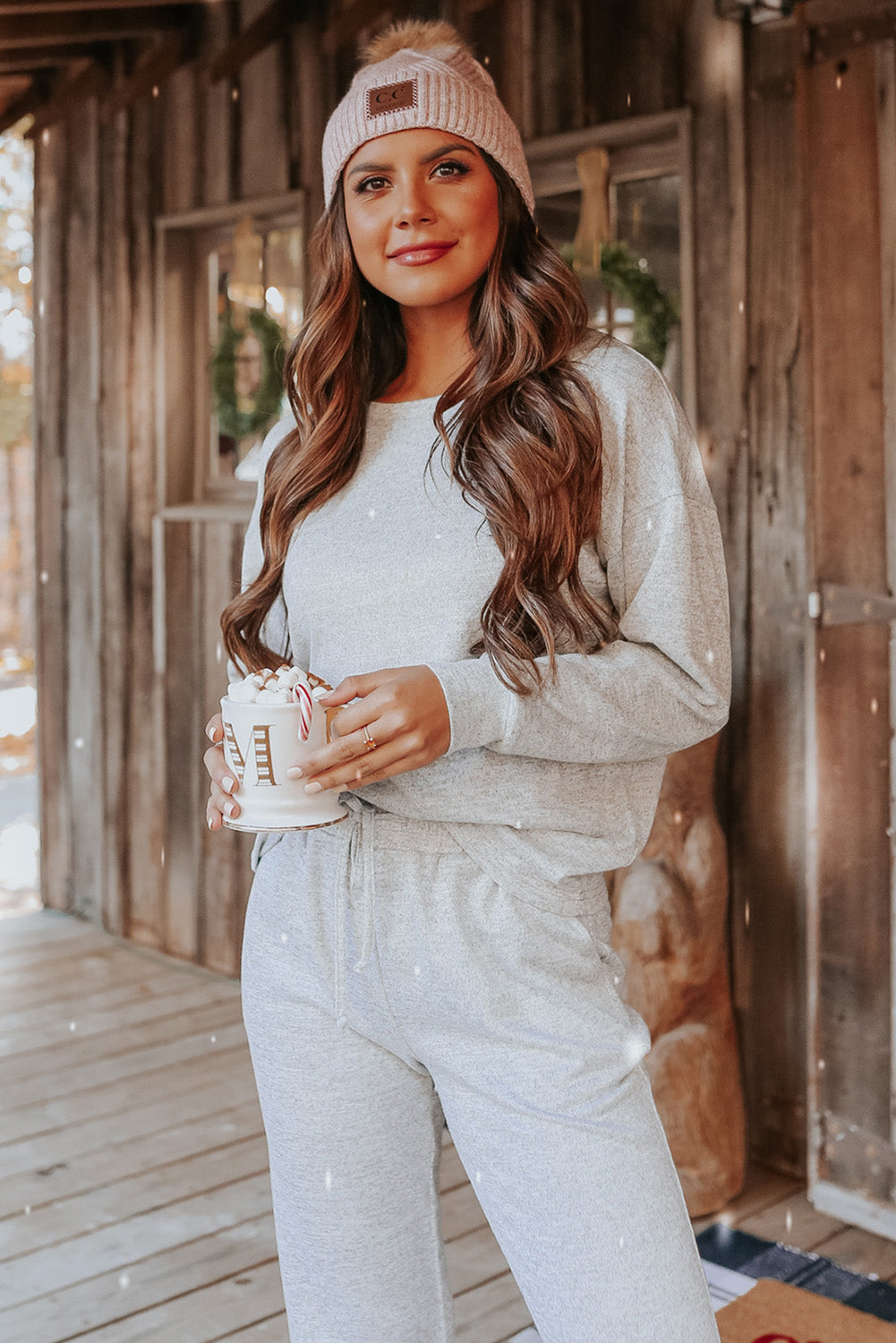 Grey Long Sleeve Pullover and Jogger Pants Lounge Set