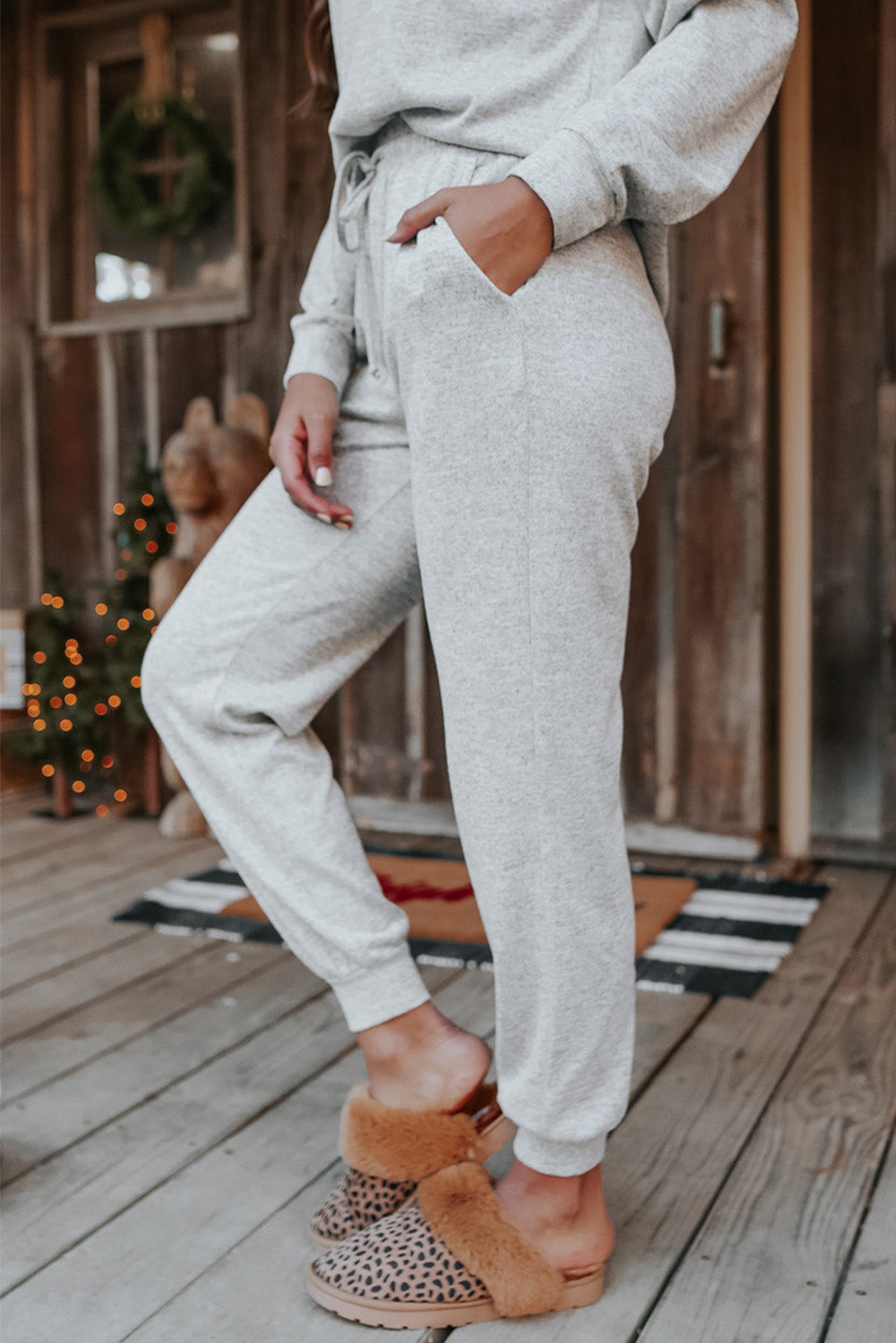 Grey Long Sleeve Pullover and Jogger Pants Lounge Set