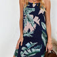 Palm Tree Leaf Print Navy Sleeveless Dress