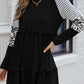 Black Striped Leopard Patchwork Long Sleeve Mini Dress