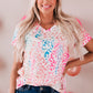 Colorful Leopard V Neck Short Sleeve Top