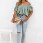 Green Off Shoulder Textured Ruched Ruffle Blouse