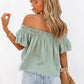 Green Off Shoulder Textured Ruched Ruffle Blouse