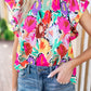 Multicolor Abstract Floral Print Frilled Neck Pleated Blouse