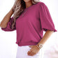 Rose Bubble Half Sleeves Ribbed Knit Top