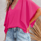 Rose Plain Flounce Bell Sleeve V Neck Blouse