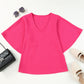 Rose Plain Flounce Bell Sleeve V Neck Blouse