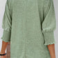 Green Smocked 3/4 Sleeve Casual Loose Top