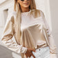 Apricot Glitter Chest Pocket Round Neck Long Sleeve Top