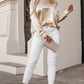 Apricot Glitter Chest Pocket Round Neck Long Sleeve Top