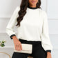 White Color Block Bow Back Mock Neck Blouse