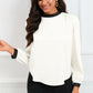 White Color Block Bow Back Mock Neck Blouse