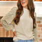 Apricot Leopard Print Long Sleeve Ribbed Knit Blouse