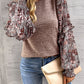 Pale Chestnut Ruffle Tiered Floral Sleeve Crew Neck Blouse