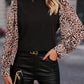 Black Contrast Leopard Print Lantern Sleeve Blouse