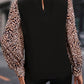 Black Contrast Leopard Print Lantern Sleeve Blouse