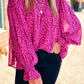 Rose Leopard Shirred Puff Sleeve Flowy Blouse