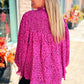 Rose Leopard Shirred Puff Sleeve Flowy Blouse