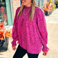 Rose Leopard Shirred Puff Sleeve Flowy Blouse