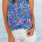 Sky Blue Floral Print Buttoned Neckline Tank Top