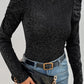 Black Gigot Sleeve Metallic Knit Slim Fit Top