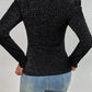 Black Gigot Sleeve Metallic Knit Slim Fit Top