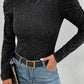 Black Gigot Sleeve Metallic Knit Slim Fit Top