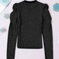 Black Gigot Sleeve Metallic Knit Slim Fit Top