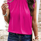 Bright Pink Pleated Mock Neck Frilled Trim Sleeveless Top