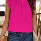 Bright Pink Pleated Mock Neck Frilled Trim Sleeveless Top