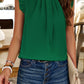 Bright Green Pleated Mock Neck Frilled Trim Sleeveless Top