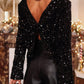 Black Sequin Long Sleeve Cutout Back Top