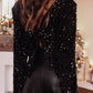 Black Sequin Long Sleeve Cutout Back Top