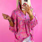 Bonbon Abstract Print Collared V Neck Babydoll Blouse