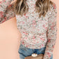 Pink Floral Long Sleeve High Neck Sheath Mesh Blouse