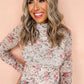 Pink Floral Long Sleeve High Neck Sheath Mesh Blouse